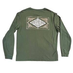 Southern‎ Shirt Long Sleeve Pocket Tee Mens M Green Graphic Mountain Gorpcore